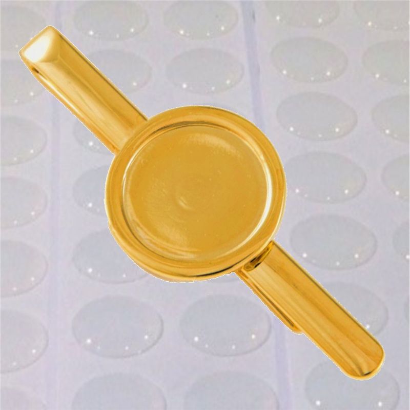 Tie Slide Blank 16mm Round Gold and clear dome